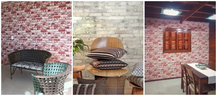 papel de parede de tijolinho de demolição na decoração