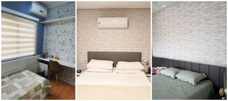 quarto com papel de parede de tijolinho