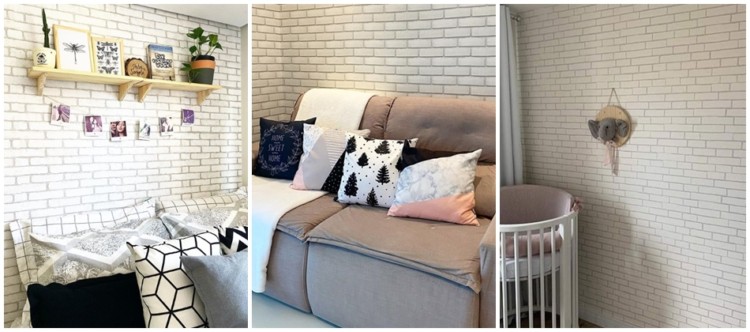 papel de parede de tijolinho branco na decoração