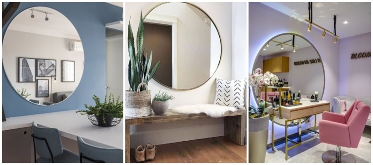 decoracao com espelho redondo grande